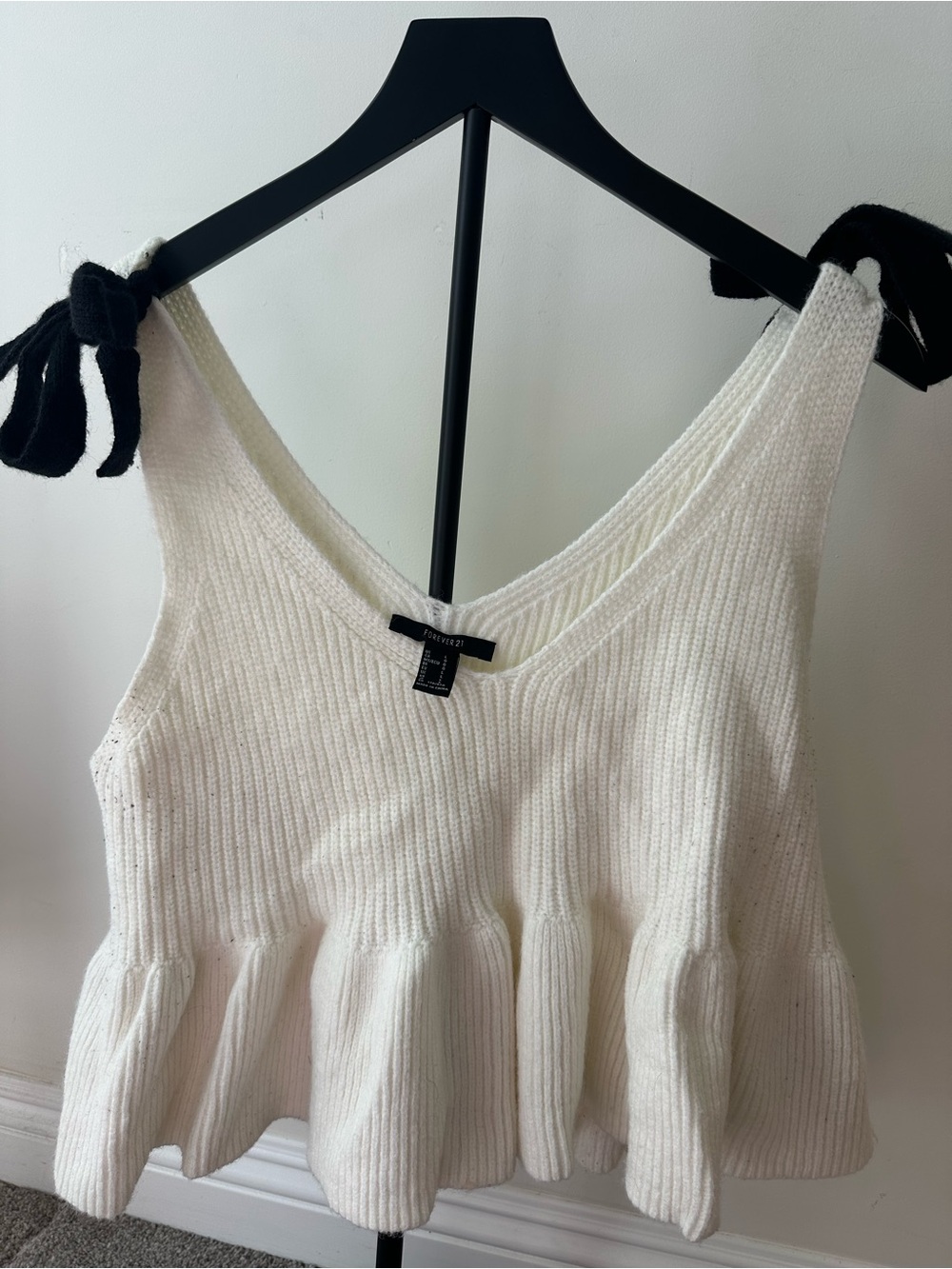 Forever 21 - Cream Knit Tank Top with Black Bows